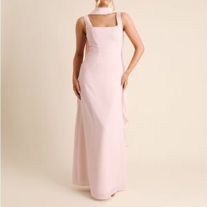 NWT Six Stories Lily Dress Square Neck Chiffon Bridesmaid w/ Neck Scarf Pink 8